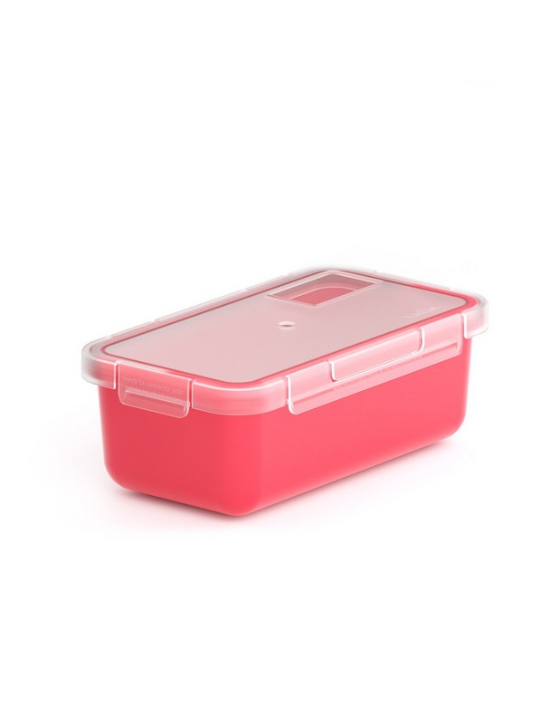 Contenitore ermetico per alimenti utilizzabile in microonde, lavastoviglie e congelatore, da -20ºC a 200ºC, realizzato in materiale termoplastico PBT color lampone